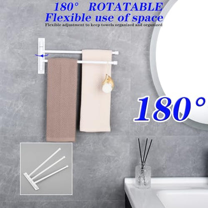 GERZWY Bathroom 2-Arm Swing Arm Towel Bars Wall Mount Stainless Steel Bath Towel Rack Hanger, White - color: White