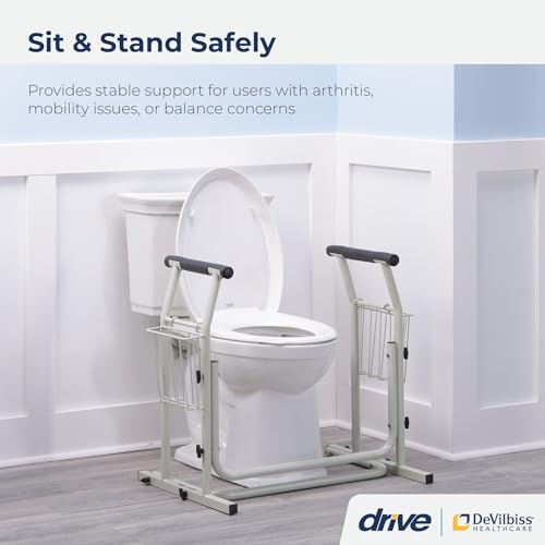 Drive Medical Freestanding Toilet Safety Frame Grab Bar Rail, White | Freestanding Design Supports Users Up to 300 Pounds with Sturdy Grab Bar for Added Toilet Stability