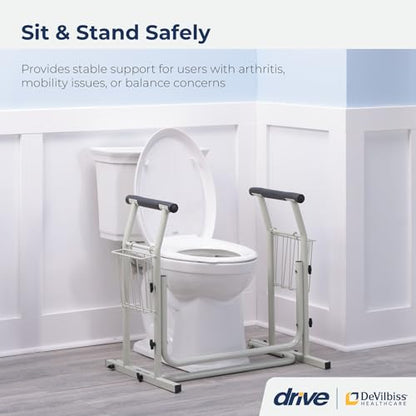 Drive Medical Freestanding Toilet Safety Frame Grab Bar Rail, White | Freestanding Design Supports Users Up to 300 Pounds with Sturdy Grab Bar for Added Toilet Stability
