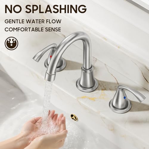 Phiestina 8 Inch Brushed Nickel Widespread Bathroom Sink Faucet 2 Pack, 2 Handle 3 Hole Bathroom Faucet with Metal Pop up Drain and Water Supply Lines,WFJC180-BN-2PACK - color: Brushed Nickel-8 IN, style: 2 pack