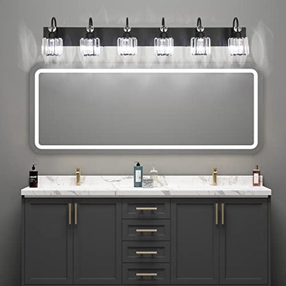 Ralbay Modern 6-Light Black Crystal Vanity Lights for Bathroom - Matte Black Crystal Wall Light Fixtures - color: Round-Black, size: 6-light