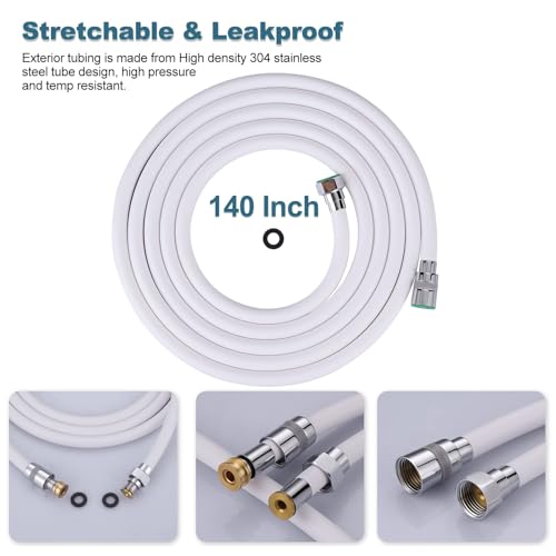 Shower Hose, 140 Inches Extra Long Shower Head Hose Extension for Bathing Toilet Cleaning Dogs Bathroom Bathing White Handheld Shower Hose - color: White, size: 140inch