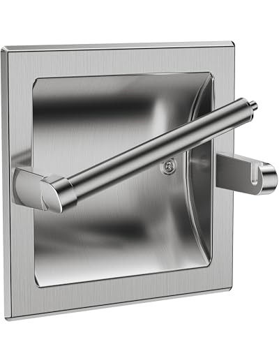 Recessed Toilet Paper Holder Brushed Nickel, in-Wall, 304 Stainless Steel | Inset Toilet Paper Holder, Spring-Free Pivoting Arm, Space-Saving Flush Mount, Fits Rolls up to 6 in - color: Brushed Nickel