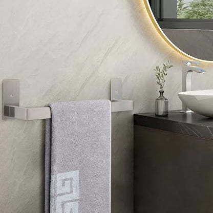 NearMoon Self Adhesive Bathroom Towel Bar, Stainless Steel Square Bath Wall Shelf Rack Hanging Towel Stick On Sticky Hanger Contemporary Style, Towel Rack Wall Mounted (16 Inch, Brushed Nickel) - color: Brushed Nickel, size: 16 Inch