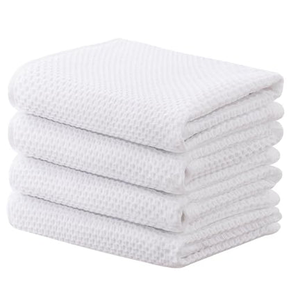 joybest Cotton Kitchen Towels, 4-Pack Waffle Weave Ultra Soft Absorbent Dish Towels Quick Drying Dish Cloths, 18 in x 28 in, White - color: White, size: 18 in x 28 in