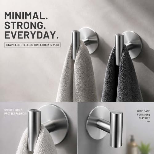 2 Pack Waterproof Adhesive Tissue Wall Hooks, Sticky Mount Hooks for Towel, Robe, Clothes-Silvery - color: Silvery