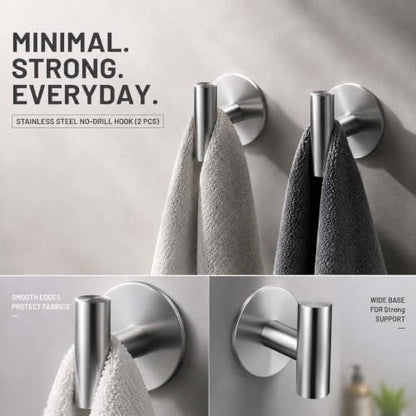2 Pack Waterproof Adhesive Tissue Wall Hooks, Sticky Mount Hooks for Towel, Robe, Clothes-Silvery - color: Silvery