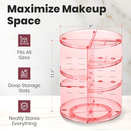 Masirs 360 Rotating Makeup Organizer Countertop, Adjustable Shelf, Pink | 360-Degree Rotating Makeup Organizer, Adjustable Shelf Height, Cosmetic Perfume Skincare Storage, Vanity Countertop, Pink - color: Pink