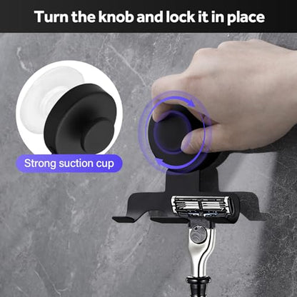 Shower Suction Razor Holder, Stainless Steel No-Drill Bathroom Hook | Reusable, Waterproof & Rustproof, Holds Up to 15 lbs – Fits Razors, Towels, Loofahs, Glass Doors & Tiles, Black 2-Pack - color: Black