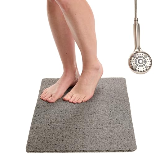 ENKOSI Loofah Non-Slip Shower and Bath Mat - Soft Cushioned Comfort - No Suction Cups for Smooth or Textured Tubs - Fast Draining - Safety for Bathroom, Family, Kids, and Elderly 24x16 (Grey) - color: Grey, size: 24" x 16" (Rectangular)