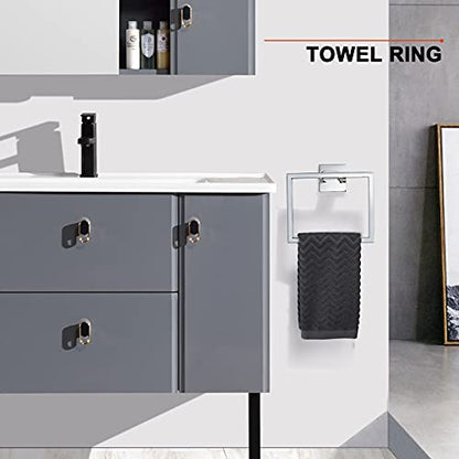 4-Piece Bathroom Hardware Set Chrome Bath Towel Bar Holder Sets Wall Mounted Stainless Steel Square Bathroom Accessory Kit, Polished Chrome 23.6 Inch - color: Polished Chrome, size: 4-Pieces Set-B