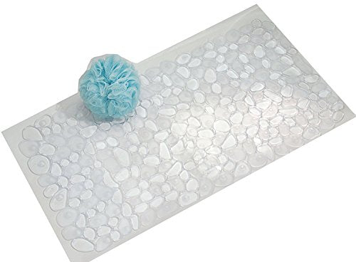 iDesign Pebblz Suction Non-Slip Bath Mat, Clear, 13.75" x 26.5" | For Shower, Bathtub and Stall - color: Clear