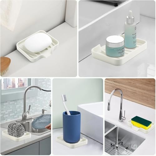 LANKIN Soap Holder Tray, White Kitchen Sink Organizer with Drainage, 2-Pack