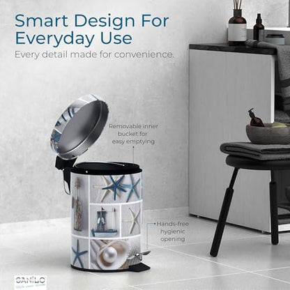 Sanilo Small Bathroom Trash Can with Lid [1.3 Gallon] - Lidded Tiny Trashcan for Garbage - Mini Metal Bin with Soft Closing Mechanism - Bath Room Accessoire Wastebin with Inner Bucket (Sea Breeze) - color: Sea Breeze