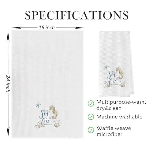 Bluey Coastal Dish Towels Set - Seashell Waffle Weave Kitchen Towels, Ocean Themed Hand Tea Towels, Preppy Seashell Coastal Bathroom Decor (16x24 Inches Set of 4) - color: Nautical J
