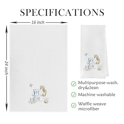 Bluey Coastal Dish Towels Set - Seashell Waffle Weave Kitchen Towels, Ocean Themed Hand Tea Towels, Preppy Seashell Coastal Bathroom Decor (16x24 Inches Set of 4) - color: Nautical J