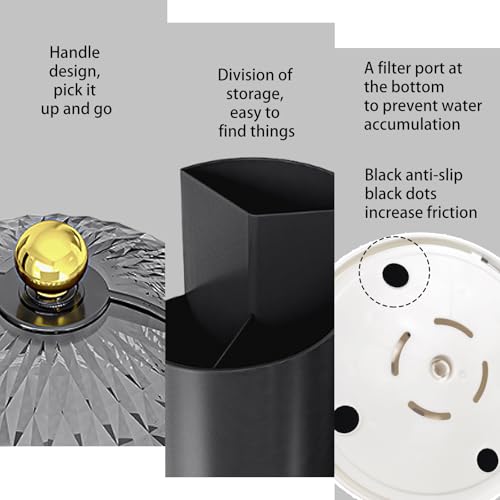 Multifunctional Rotating Toothbrush Holders with Sliding Lid, The 3-Slot Bathroom Countertop Vanity Organizer Perfect for Tooth Brush, Toothpaste, and Makeup Brushes Holder Storage (Black) - color: Black