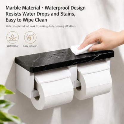 Toilet Paper Holder with Shelf- with Toilet Paper Cutting Function, Modern Toilet Paper Holder Wall Mounted for Bathroom Washroom (Marble Black&Black, Single) - color: Marble Black&black, size: Single