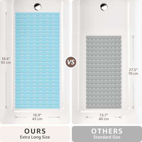OTHWAY Shower Mat Non Slip, 36.6" x 16.9" Non Slip Soft Bath Mat for Tub, Shower Anti Slip Mat with Suction Cups, Easy to Cut Shower Floor Mat, Machine Washable Bathtub Mat, Light Blue - color: Blue