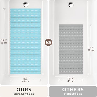 OTHWAY Shower Mat Non Slip, 36.6" x 16.9" Non Slip Soft Bath Mat for Tub, Shower Anti Slip Mat with Suction Cups, Easy to Cut Shower Floor Mat, Machine Washable Bathtub Mat, Light Blue - color: Blue