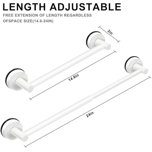 MGahyi White No Drill Adjustable Stainless Suction Cup Towel Bar | 14.6 ~ 24Inch Extendable Bath Shower Towel Holdere,Heavy Duty Towel Rack Suitable for Tile, Glass & Smooth Flat Surfaces - color: White