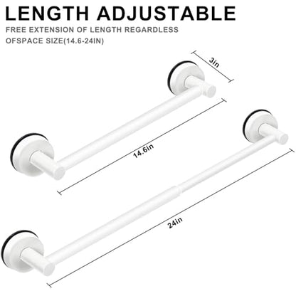 MGahyi White No Drill Adjustable Stainless Suction Cup Towel Bar | 14.6 ~ 24Inch Extendable Bath Shower Towel Holdere,Heavy Duty Towel Rack Suitable for Tile, Glass & Smooth Flat Surfaces - color: White