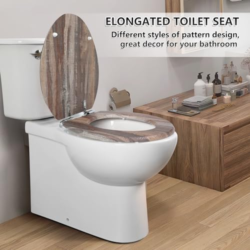 Angol Shiold Toilet Seat ELONGATED Molded Wood 18.5Inch(Board) | Quiet Close Quick Release Metal Hinges, Adjustable Fit for Standard Elongated Toilets, Easy to Install&Clean - color: Board, size: Elongated-18.5”