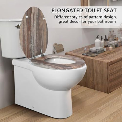 Angol Shiold Toilet Seat ELONGATED Molded Wood 18.5Inch(Board) | Quiet Close Quick Release Metal Hinges, Adjustable Fit for Standard Elongated Toilets, Easy to Install&Clean - color: Board, size: Elongated-18.5”