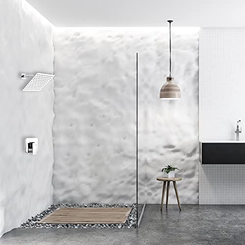 Chrome Shower Faucet GGStudy Single Function Shower Trim Kit with Rough-in Valve Shower Set Bath Rainfall Shower Faucet System 8inch Square Stainless Steel Metal Shower Head - color: Chrome, style: Square