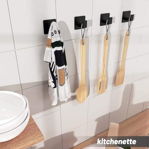 Towel Hooks for Bathroom Adhesive, 4 Pack Matte Black Bathroom Hooks for Towels - Heavy Duty rustproof Towel Hook, sus304 Stainless Steel Adhesive Towel Hooks, Wall Mounted Shower Hooks - color: Black