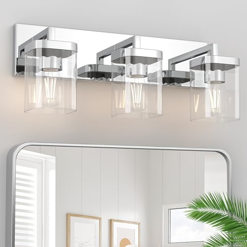 Chrome Bathroom Vanity Light, Square Design 3 Lights Morden Vanity Lighting Fixtures Over Mirror, Bathroom Light Fixtures for Living Room/Bedroom - color: Chrome, size: 3 Light