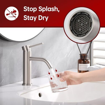 SUMERAIN Bathroom Sink Faucet Brushed Nickel Single Handle | Modern, Lead-Free, Stainless Steel, Single Hole, with Faucet Supply Lines, Easy DIY Install - color: Brushed Nickel, size: Undermount Sink faucet