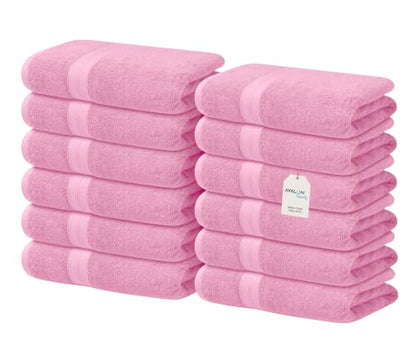 Avalon Towels Wash Cloths 12 Pack Pink 100% Cotton Washcloths 12x12 Face Towels, Wash Rags, Facial Towel, fingertip Towel for Bathroom, Pink Washcloth - color: Pink