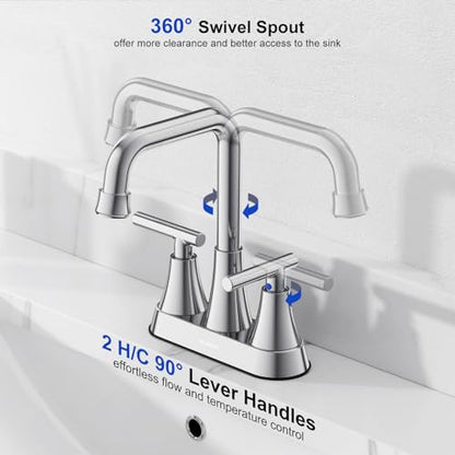 Chrome 4 inch Centerset Bathroom Faucet for Sink 2-3 Hole | Bathroom Sink Faucet with Pop-up Drain and Supply Lines, Stainless Steel 2-Handle Centerset Faucet for Vanity RV Restroom - color: Chrome