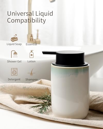 BosilunLife Hand Soap Dispenser for Kitchen, Bathroom Countertop | Foam Soap Dispenser Bathroom Ceramic Dish Liquid Soap Dispenser (White with Blue-Green Rim Liquid Pump) - color: White With Blue-green Rim