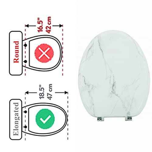 Elongated Toilet Seat Wood Toilet Seat Prevent Shifting with Zinc Alloy Hinges American Standard Size Toilet Seat Easy to Install also Easy to Clean(Elongated,Marble) - color: Marble, size: Elongated
