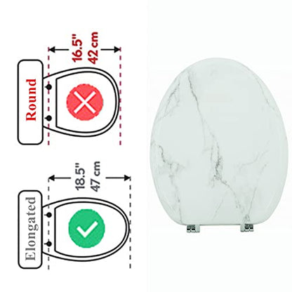 Elongated Toilet Seat Wood Toilet Seat Prevent Shifting with Zinc Alloy Hinges American Standard Size Toilet Seat Easy to Install also Easy to Clean(Elongated,Marble) - color: Marble, size: Elongated