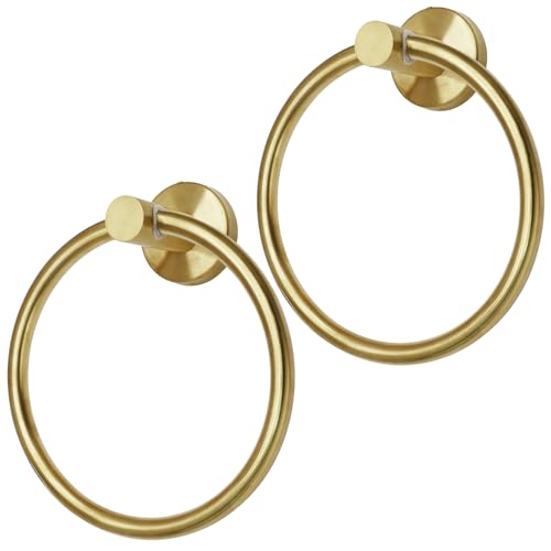 Brushed Gold Towel Ring, 2 Pack, Stainless Steel | Hand Towel Holder, Modern Rack Hanger, Round, Bathroom Wall Mounted - color: Brushed Gold, size: 2 Pack
