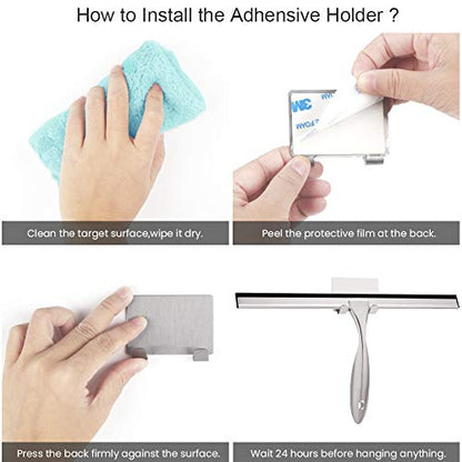 Shower Squeegee with Self Adhesive Hook, 10 Inches Stainless Steel Squeegee Cleaner, All-Purpose Window Scraper for Bathroom Doors, Mirror, Windows and Car Glass (10 Inch, Silver)