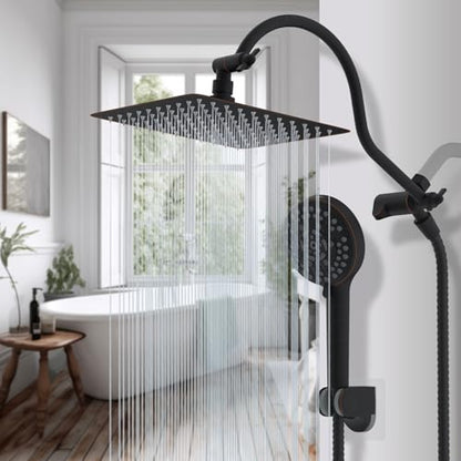 Hibbent All Metal CUPC Certified Shower Head, 10'' High Pressure Rainfall Shower Head, Handheld Showerhead Combo, 12'' Adjustable Extension Arm, 10 Sprays, 71'' Hose, Shower Holder, Oil Rubbed Bronze - color: Oil Rubbed Bronze, style: Square 10''