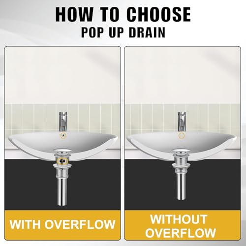 ZM Pop Up Drain Stopper with Overflow for Bathroom Faucet Vessel or Vanity Sink, Chrome Finish… - style: Chrome With Overflow