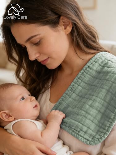 Lovely Care 12 Pack Muslin Burp Cloths 100% Cotton Muslin Cloths Large 20''x10'' Extra Soft and Absorbent Baby Burping Cloth - Sage, Teal and Blue - color: Sage, Teal and Blue, size: 10x20 Inch (Pack of 12)