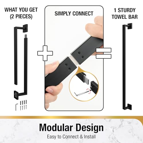 HITSLAM Bath Towel Bar, 24 Inch Towel Rack for Bathroom Wall Mounted, 2-Section Easy Assembly Design, SUS304 Stainless Steel Towel Holder, Matte Black - color: Matte Black, size: 24 Inch (Total Length 25.6 Inch)