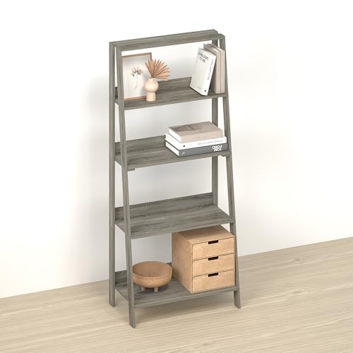 Narita Ladder Shelf, 5-Tier Bookshelf, Freestanding Bookcase Storage Rack Organizer, for Home Office, Living Room, Bathroom, Dark Limed Oak - color: Dark Limed Oak