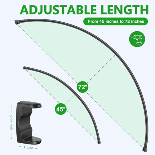 Curved Shower Curtain Rod, Adjustable 45-72 Inches Curved Shower Rod, Rustproof Shower Curtain Rod, Never Fall Telescoping Design for Bathroom, Black, Need to Drill - color: Black