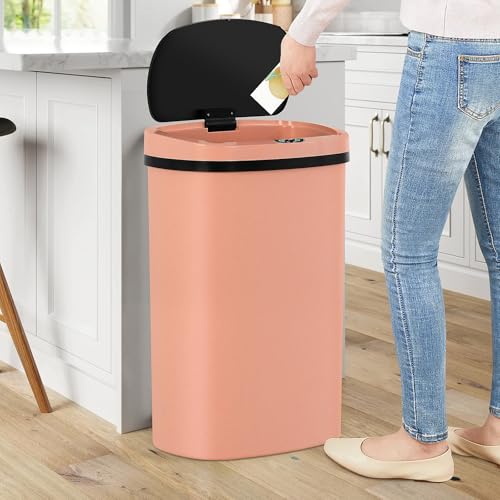 13 Gallon Trash Can | 50L Sensor Automatic Kitchen Trash Can with Lid | Touchless Garbage Bin Odor-Control for Kitchen, Office, Bedroom, Living Room (1 Pack, Pink) - color: Pink