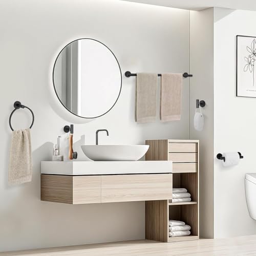 TURS Black 5 Piece Bathroom Towel Bar Set Bathroom Hardware Set, 23.6 inch Bathroom Accessories Kit Set, SUS304 Stainless Steel Wall Mounted - color: Matte Black