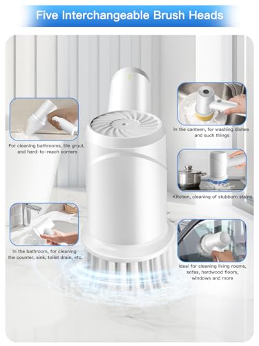 Electric Spin Scrubber - Cordless IPX7 Waterproof Shower Scrubber with 2 Speed Settings and 6 Replaceable Heads，Electric Cleaning Brush for Bathroom，Kitchen and Windows - style: Short Handle