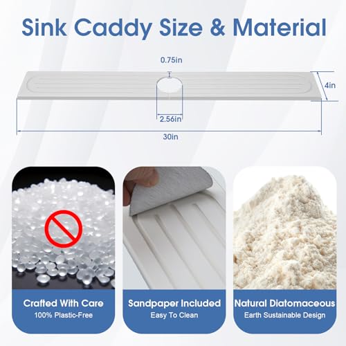 Drying Stone Faucet Mat for Kitchen Sink, Trays Diatomite Quick Dry Around Faucet Mats, 30 Inch Long Kitchen Sink Splash Guard Behind Faucet, Prevent Moisture on Kitchen Bathroom Counter - color: Milky white, size: 30" x 4"