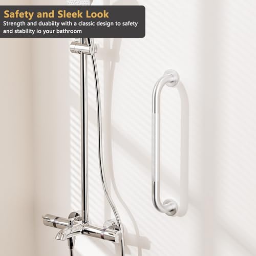 2 Pack Grab Bars for Bathtubs and Showers, NEWRAIN 16 Inch Stainless Steel Wall Bathroom Shower Handle, Anti Slip Brushed Nickel Safety Bars Toilet Handicap Elderly Senior Assist Bath Saft Hand Rail - color: Brushed Nickel